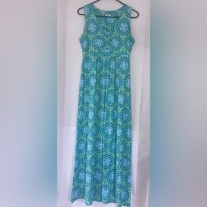 Talbots, Green/blue floral maxi dress, small
